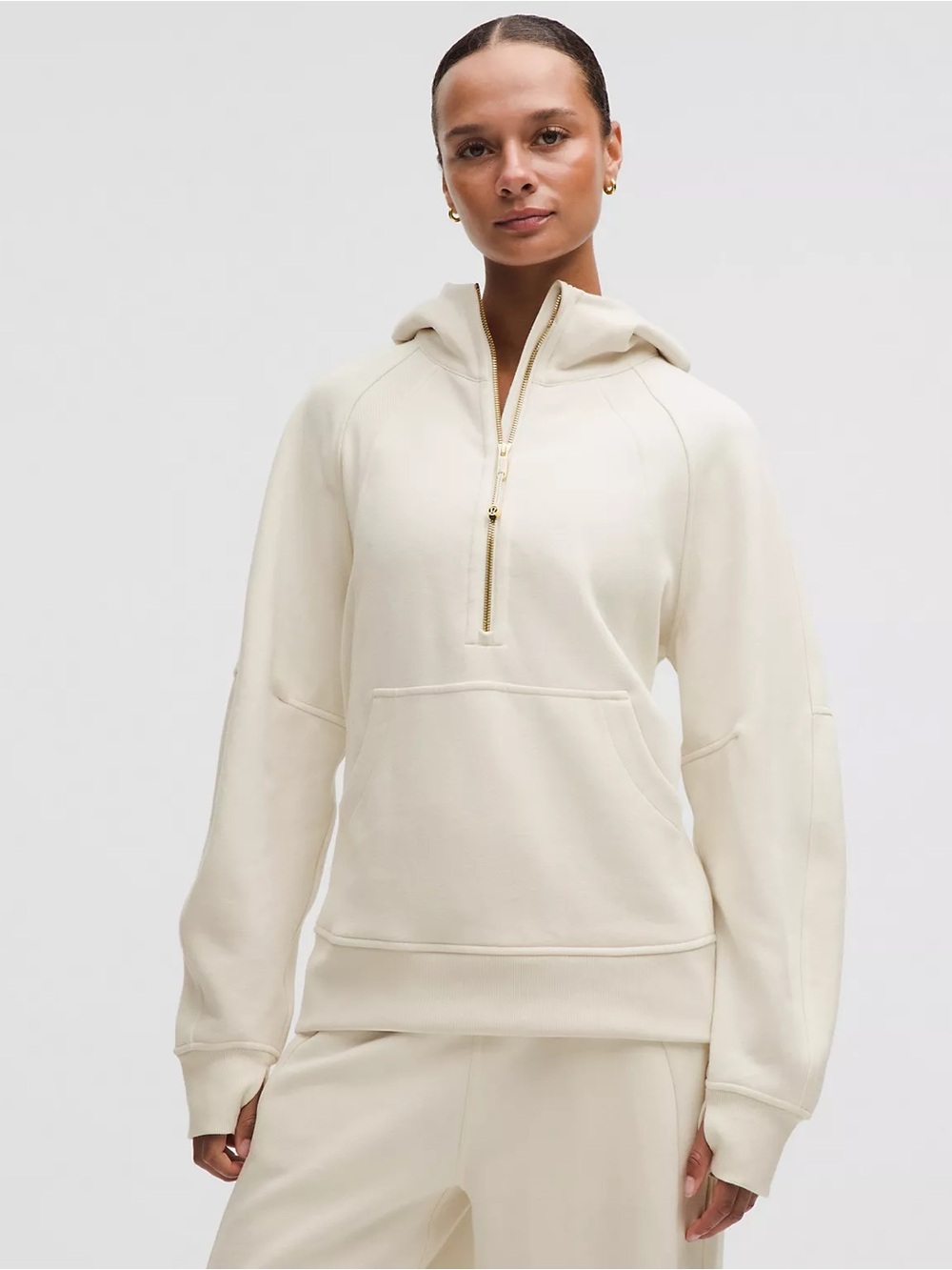 Lululemon Light Ivory/Gold Scuba Oversized Half-Zip Hoodie Long xl/large